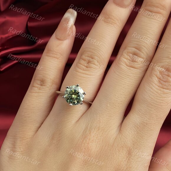 NEW Certified 3 ct. t.w. Dark Blue Green Moissanite Solitaire 6 Prong Ring - Picture 8 of 8